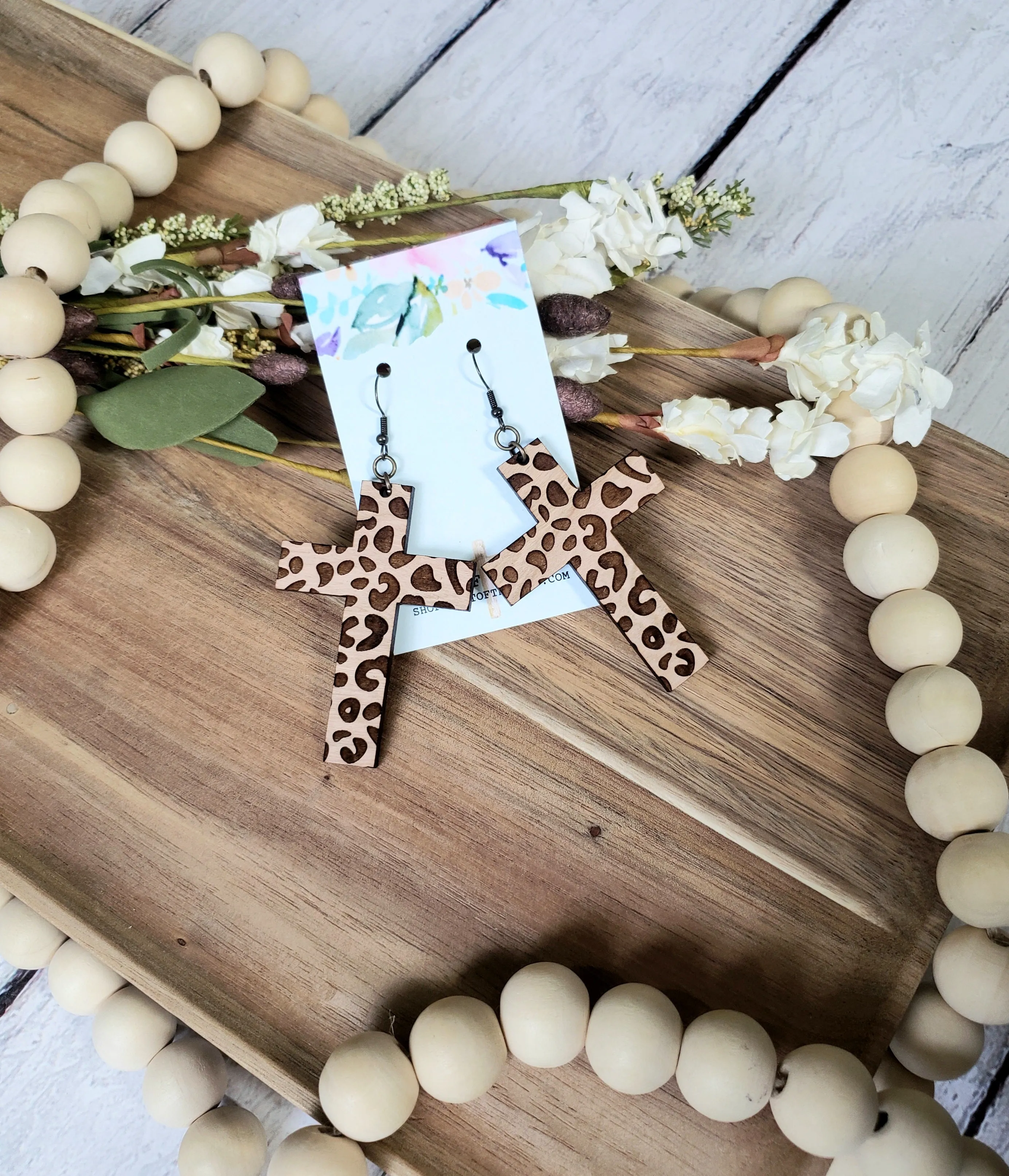Leopard Engraved Cross Earrings