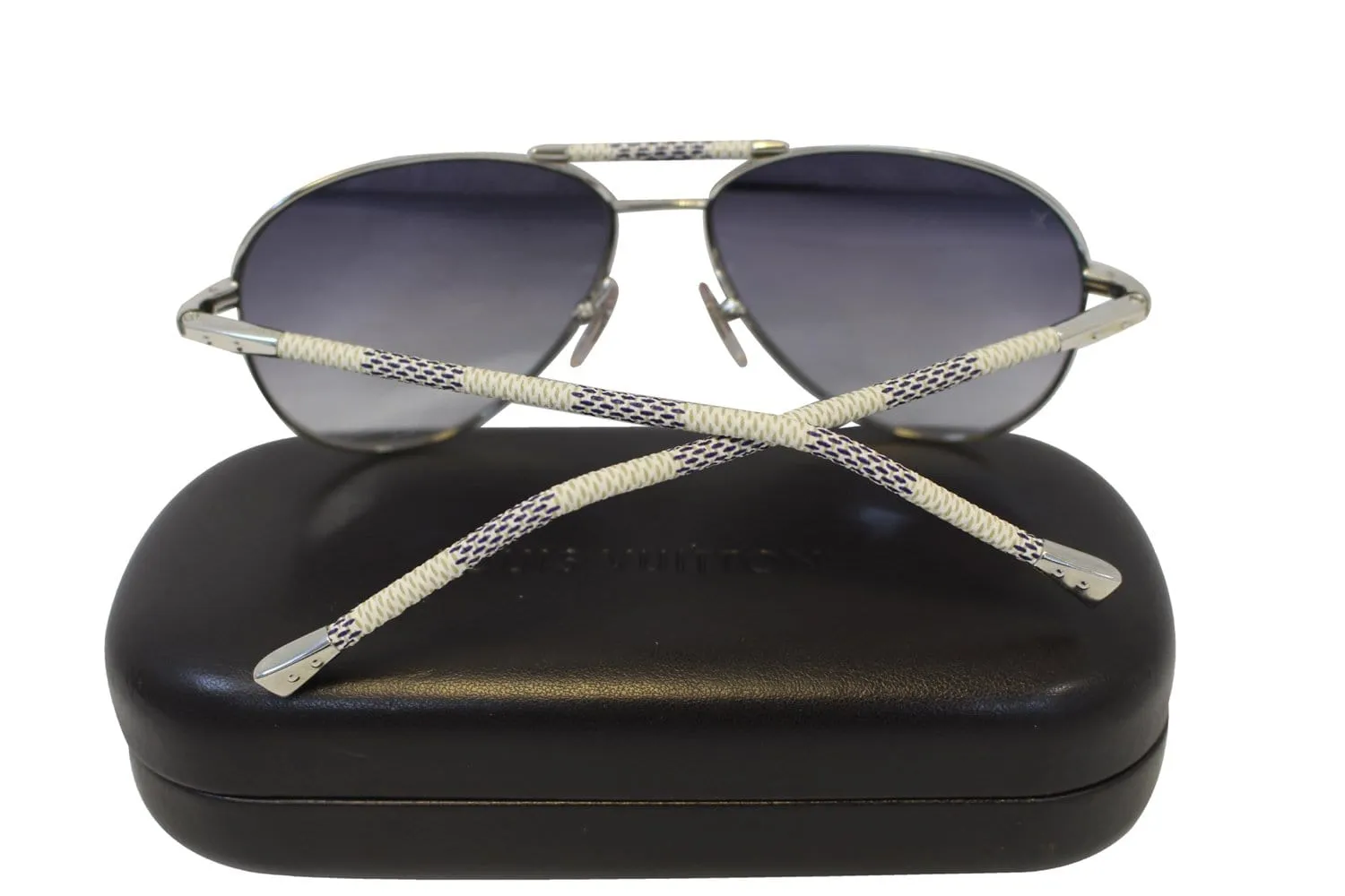 LOUIS VUITTON Metal Frame Damier Azur Petite Viola Pilot Sunglasses TT1630