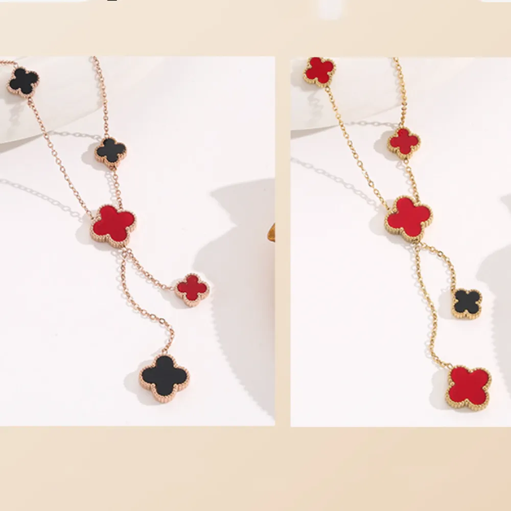 Lucky Floral Red Black Double Sides Necklaces