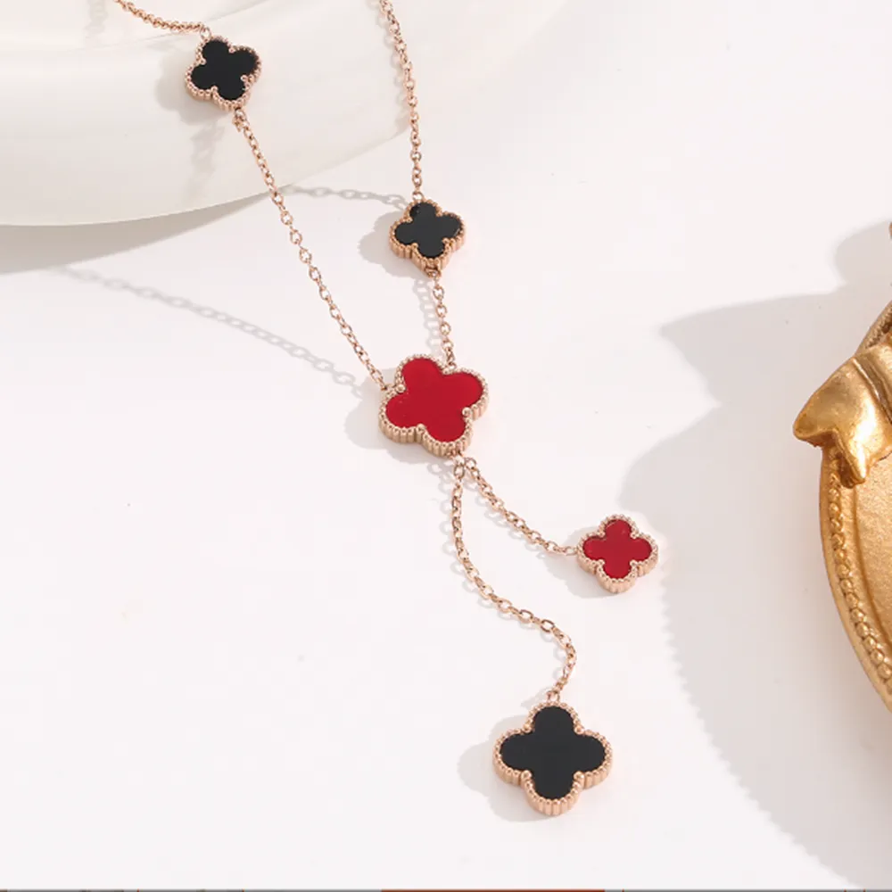Lucky Floral Red Black Double Sides Necklaces