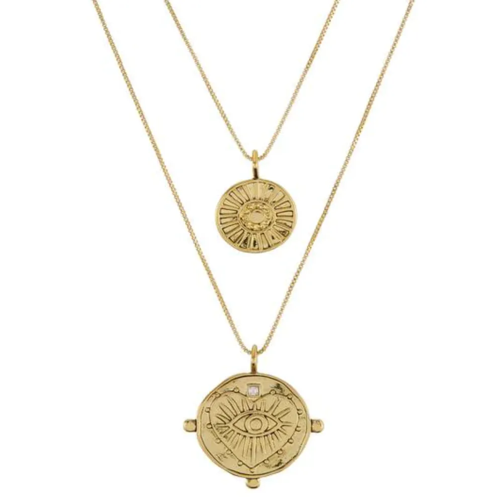 Luv Aj Evil Eye Double Coin Necklace