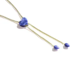 Luv Me Sodalite Adjustable Heart Necklace in 14K Yellow Gold Plated Sterling Silver