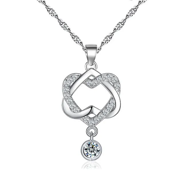 Luxury Sapphire Pendant Necklace For Women Rose Gold Wedding Jewelry