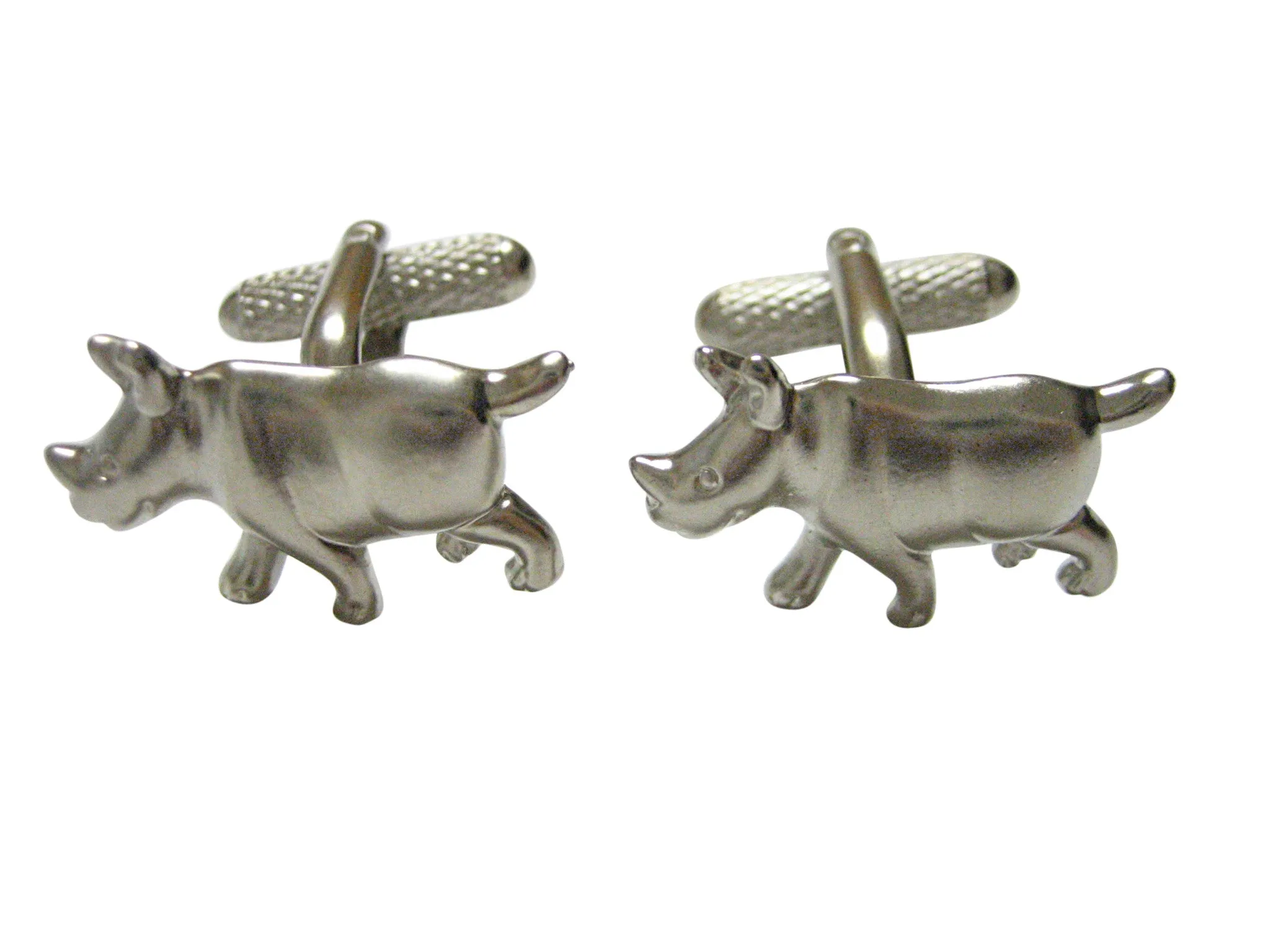 Matte Silver Toned Rhino Cufflinks