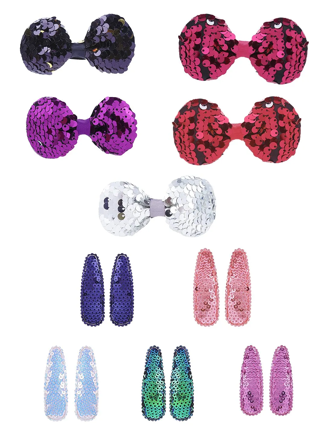 Melbees by Yellow Chimes Combo of Sequins Fashion Bow Hair Clips and 5 Pairs of Snap Hair Clips for Girls Kids Hair Accessories (Pack of 15), Multi-Color, Medium