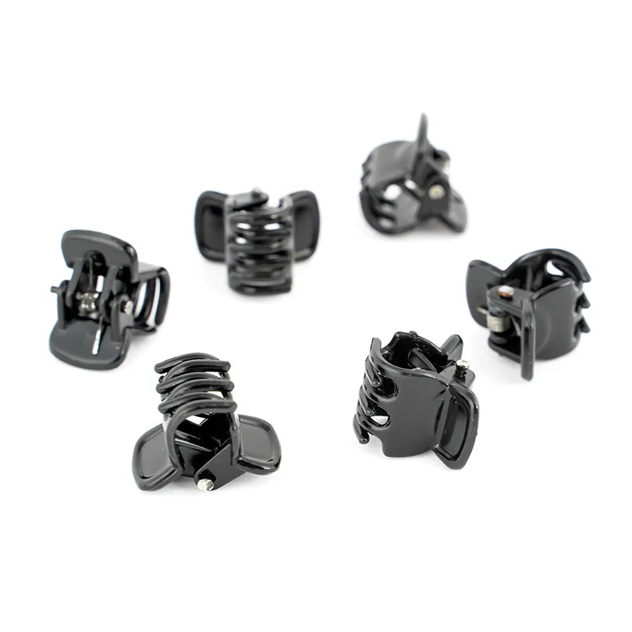Mens Mini Black Plastic Clamps for Men Long Hair - Set of 6