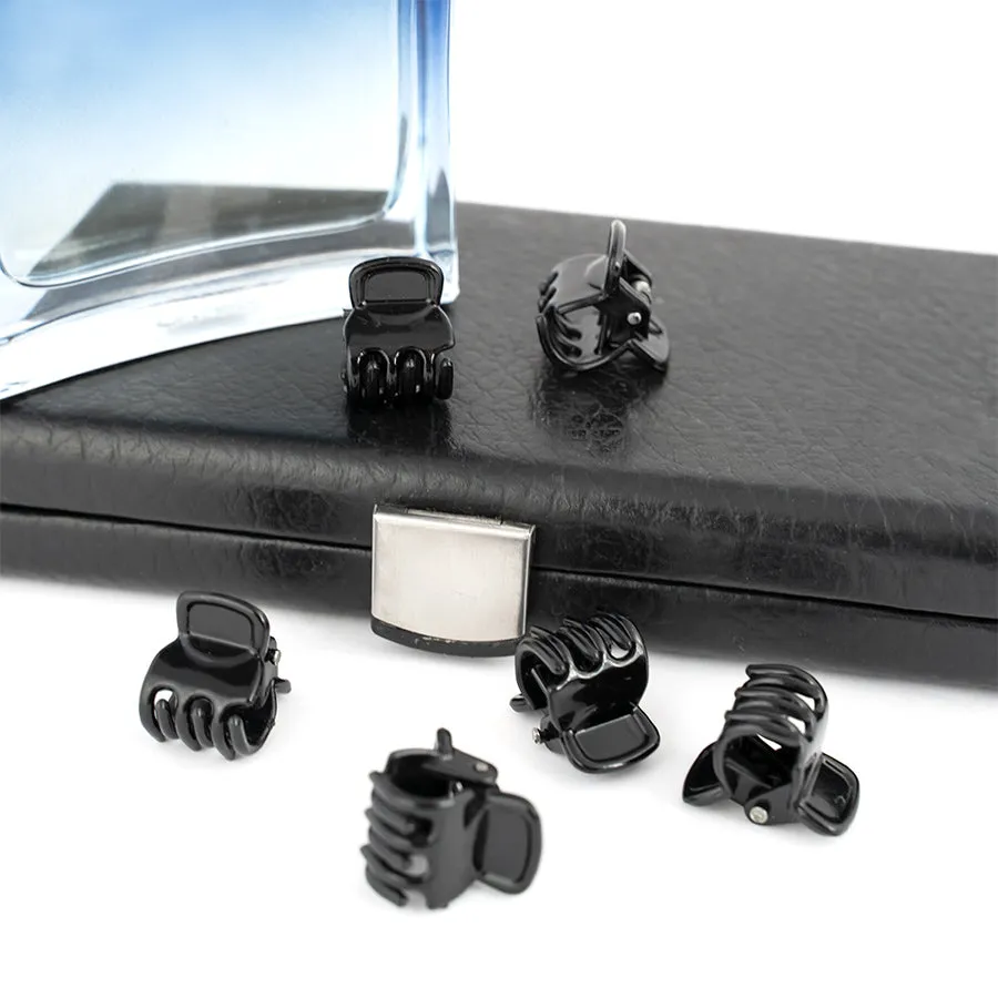 Mens Mini Black Plastic Clamps for Men Long Hair - Set of 6