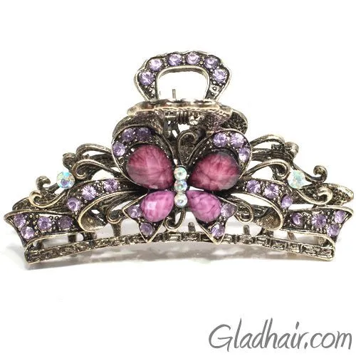 Metal Butterfly Style Hair Claw with Purple Crystals