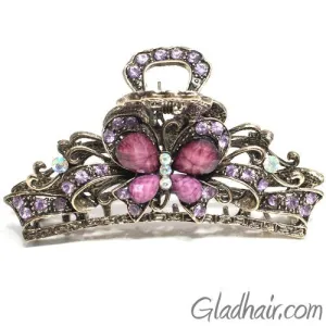 Metal Butterfly Style Hair Claw with Purple Crystals