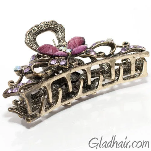 Metal Butterfly Style Hair Claw with Purple Crystals