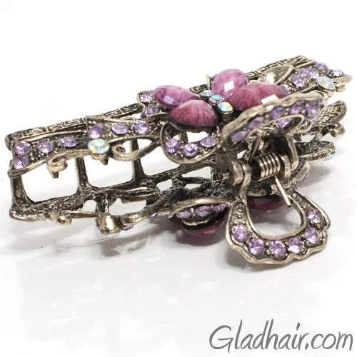 Metal Butterfly Style Hair Claw with Purple Crystals
