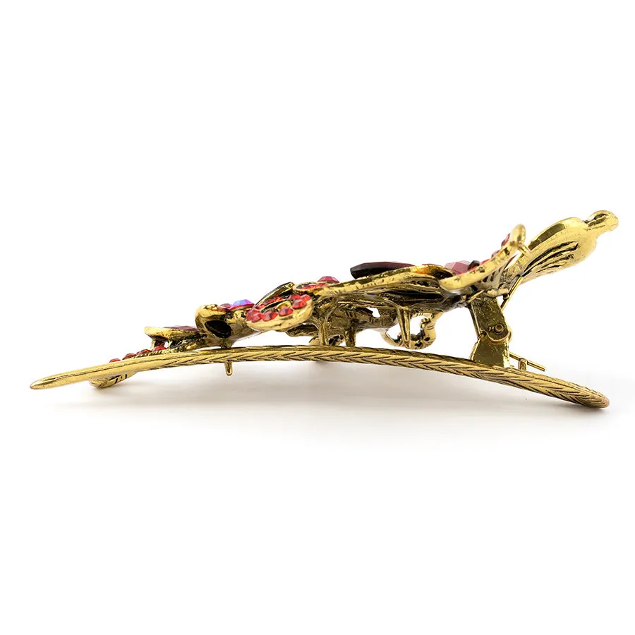 Metal Large Butterfly Style Beak Clip with Red Crystals