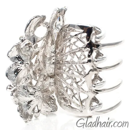 Metal Silver Web Net Style with Flowers Hair Claw with Crystals and Stones