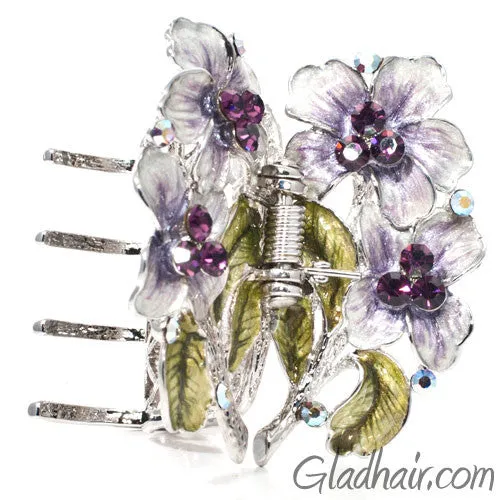 Metal Silver Web Net Style with Flowers Hair Claw with Crystals and Stones