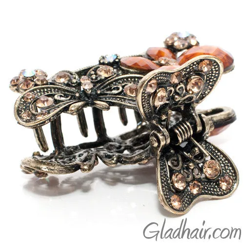 Metal Two Butterflies Style Hair Claw with Crystals