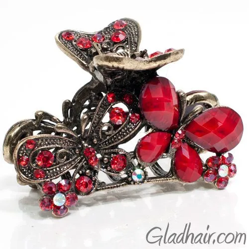 Metal Two Butterflies Style Hair Claw with Crystals