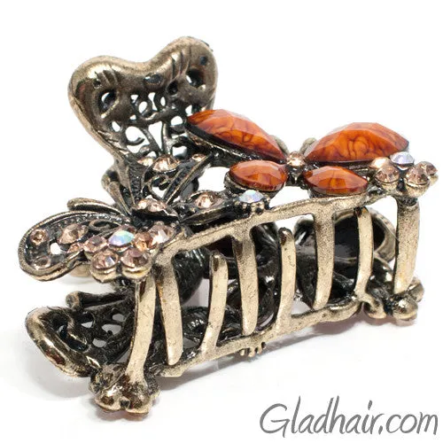 Metal Two Butterflies Style Hair Claw with Crystals