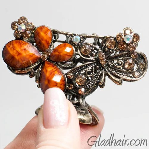 Metal Two Butterflies Style Hair Claw with Crystals