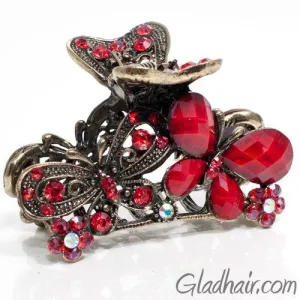 Metal Two Butterflies Style Hair Claw with Crystals