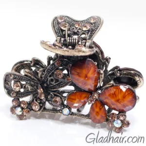 Metal Two Butterflies Style Hair Claw with Crystals