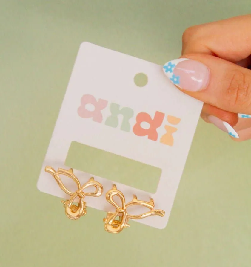 Micro Gold Bow Claw Clips