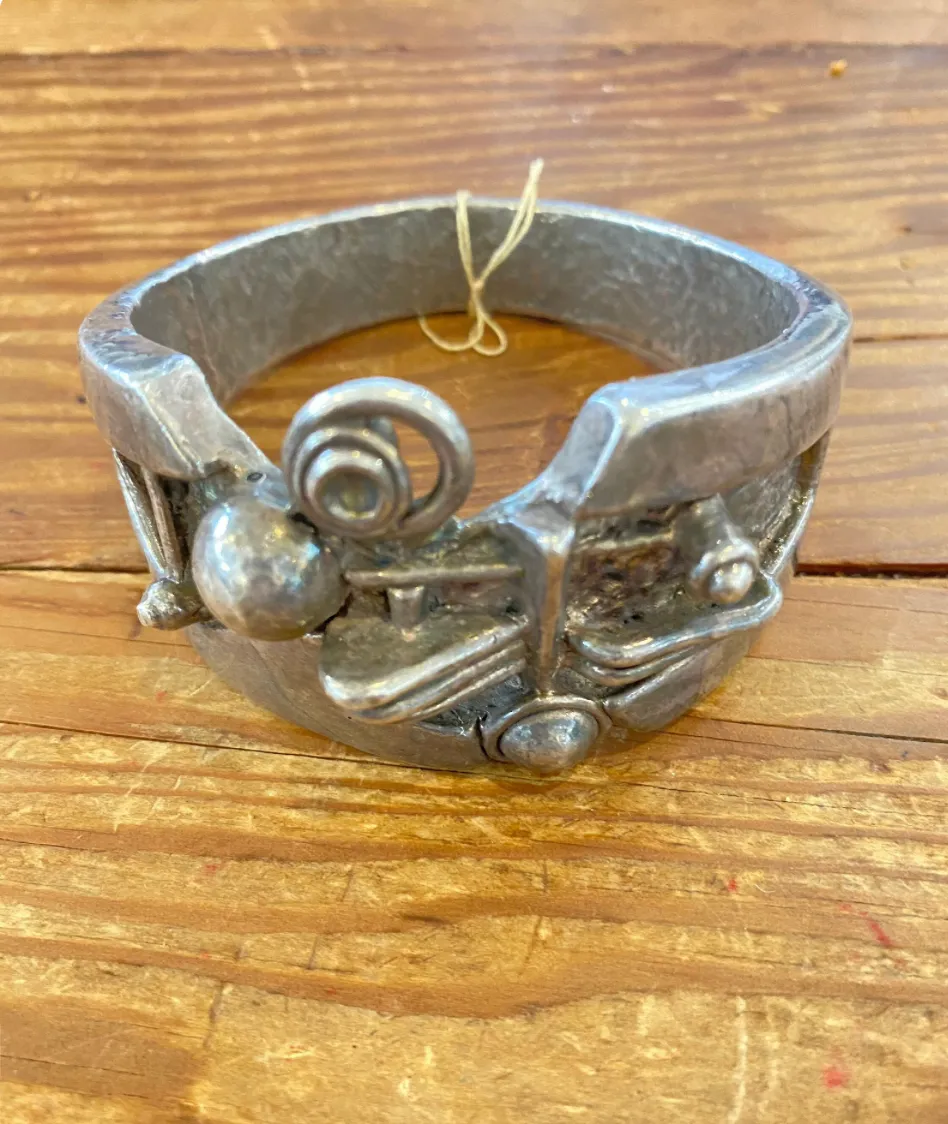 Mid Century Silver Plated Wood Bracelet Signed M star 925