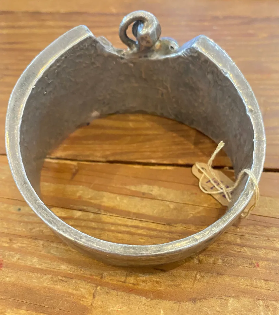 Mid Century Silver Plated Wood Bracelet Signed M star 925