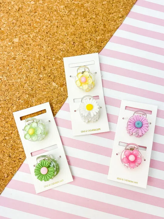 Mini Acrylic Hair Clip Set - White Daisy
