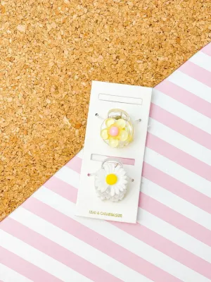 Mini Acrylic Hair Clip Set - White Daisy