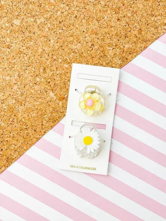Mini Acrylic Hair Clip Set - White Daisy