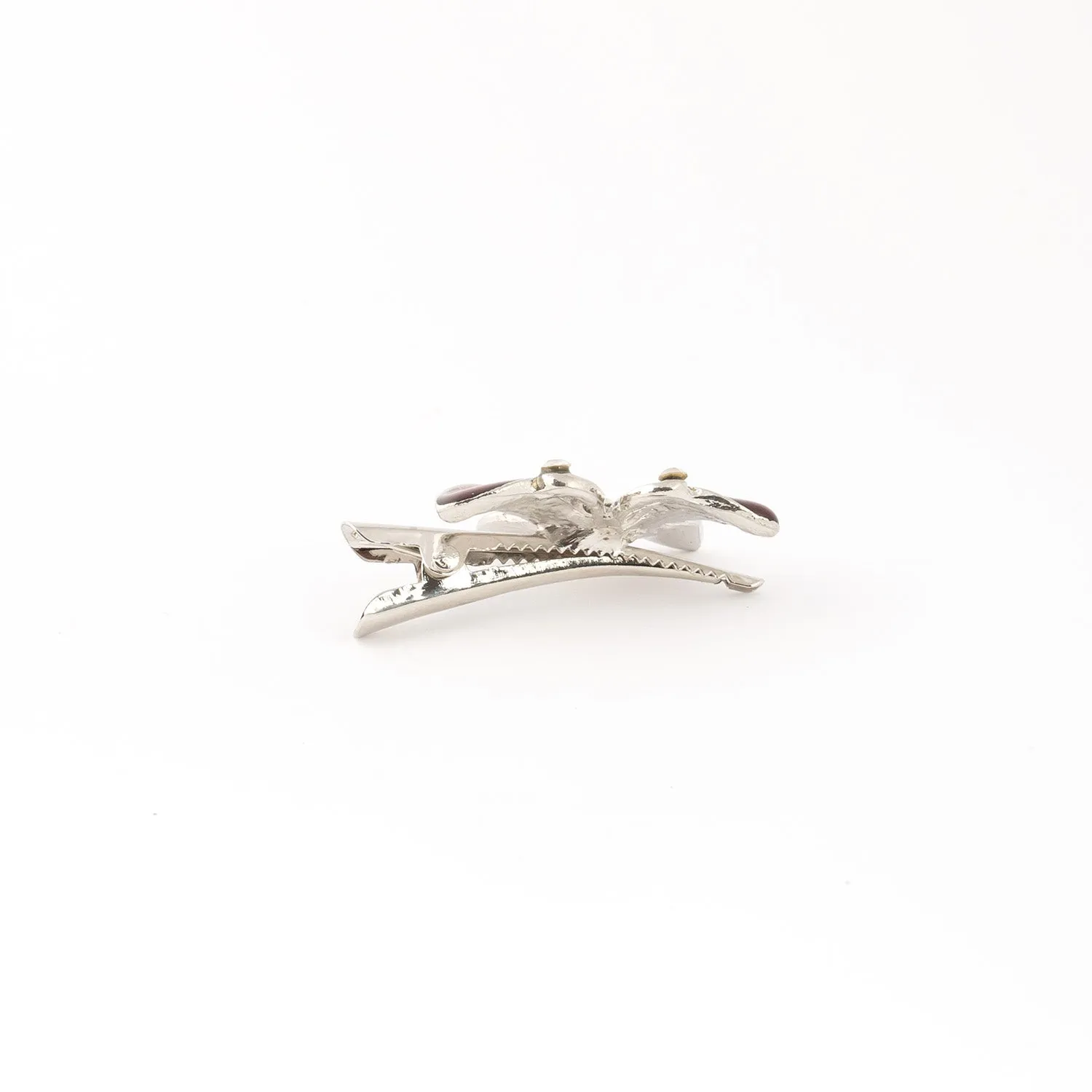 Mini Metal Silver Beak Clip with Butterfly Design - 1 piece
