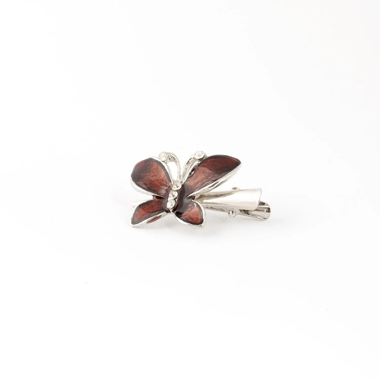 Mini Metal Silver Beak Clip with Butterfly Design - 1 piece