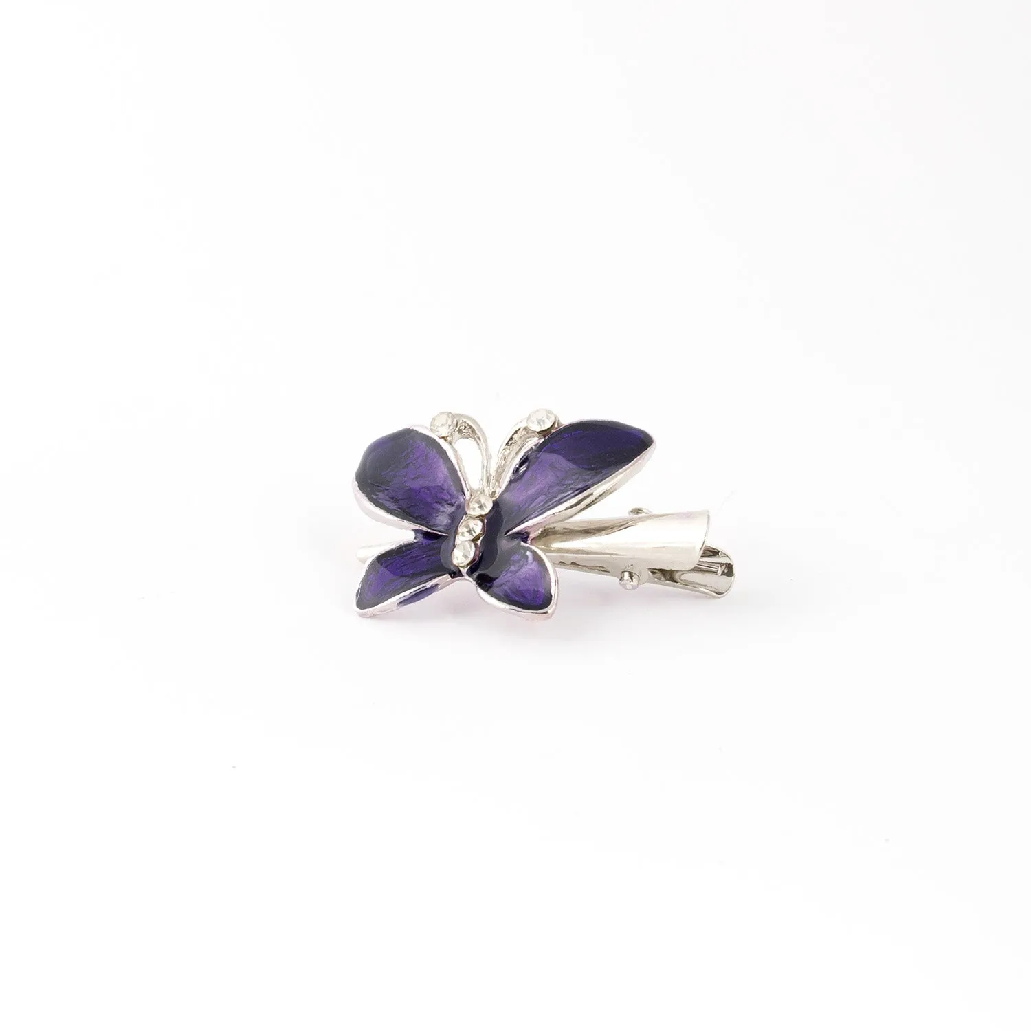 Mini Metal Silver Beak Clip with Butterfly Design - 1 piece