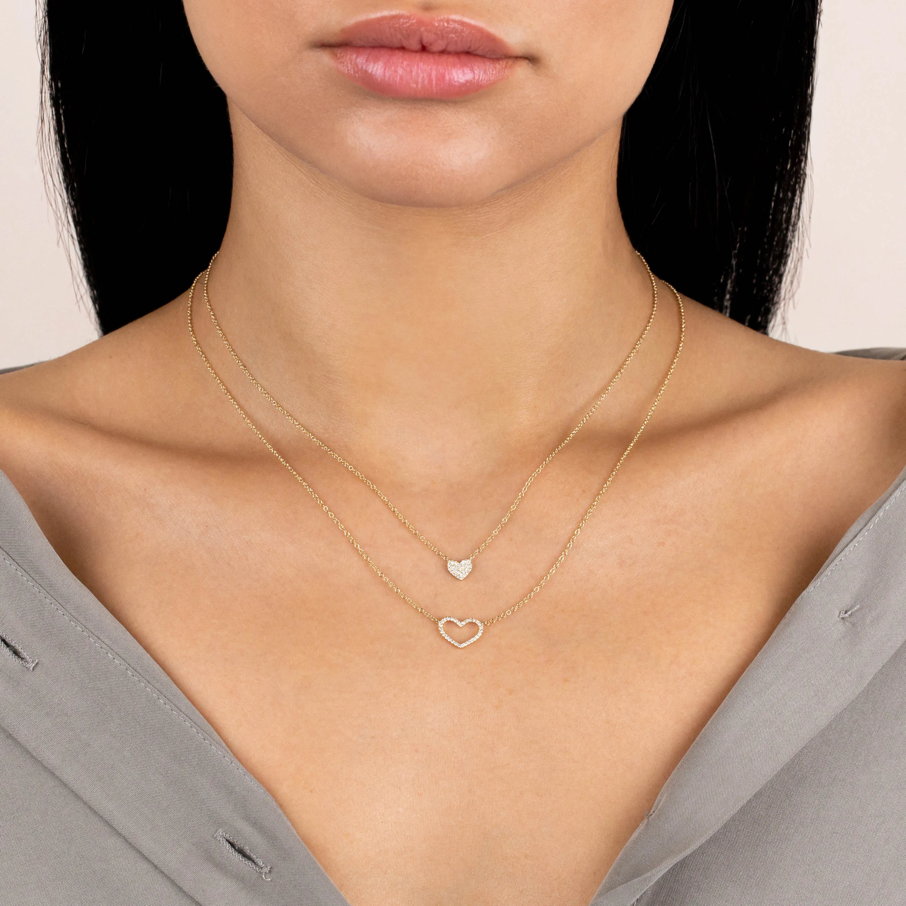 Mini Pavé Diamond Heart Necklace 14K