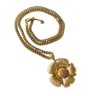 MINT. Vintage NINA RICCI golden chain necklace with big flower pendant top. Sunflower. Beautiful jewelry piece. 0409082