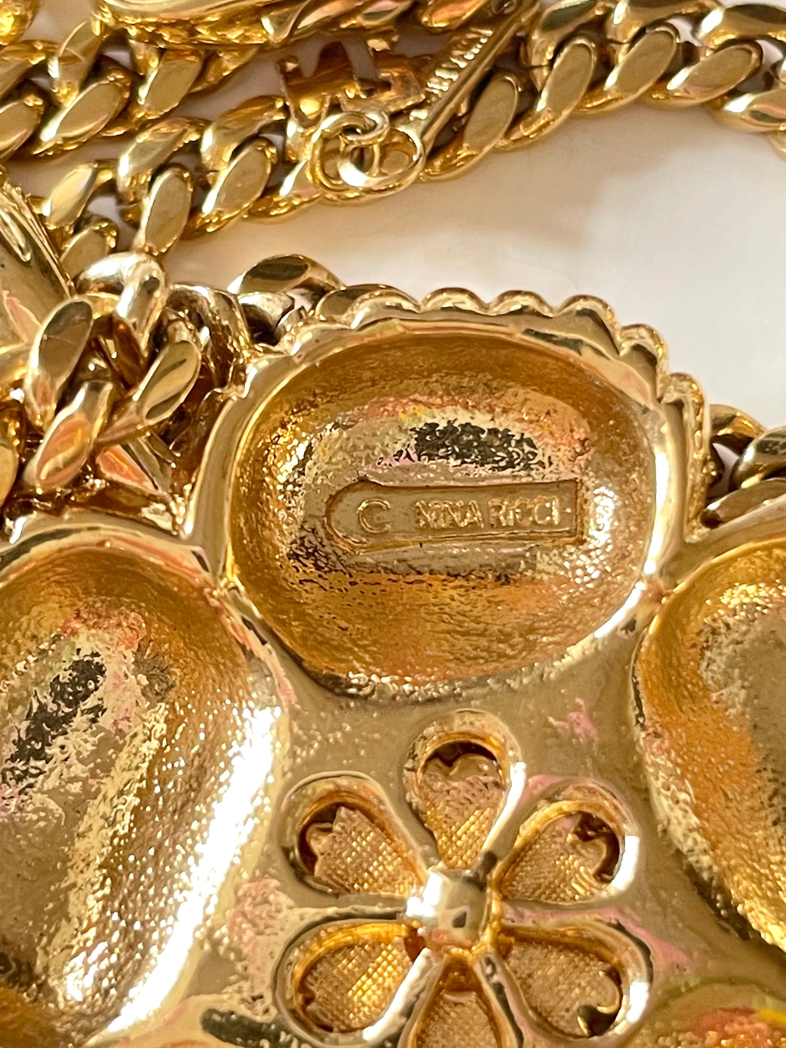 MINT. Vintage NINA RICCI golden chain necklace with big flower pendant top. Sunflower. Beautiful jewelry piece. 0409082