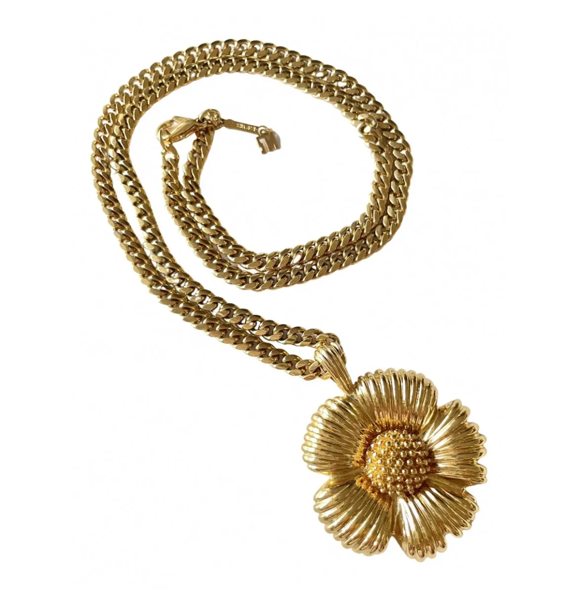 MINT. Vintage NINA RICCI golden chain necklace with big flower pendant top. Sunflower. Beautiful jewelry piece. 0409082