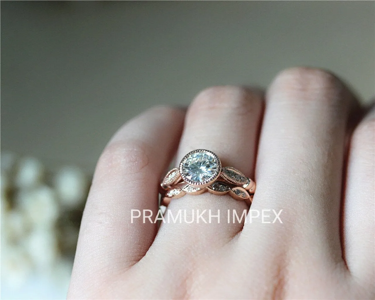 Moissanite Wedding Set Solid 14k Gold cluster vintage promise Round Diamond Bridal Sets For Women Anniversary Ring set  1.26TCW