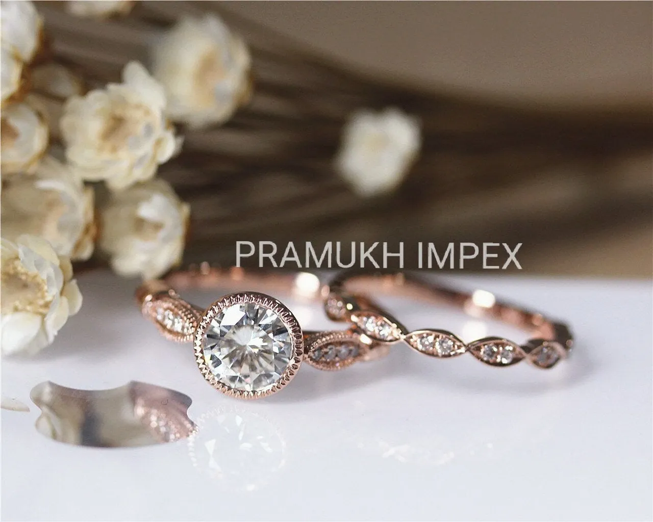 Moissanite Wedding Set Solid 14k Gold cluster vintage promise Round Diamond Bridal Sets For Women Anniversary Ring set  1.26TCW
