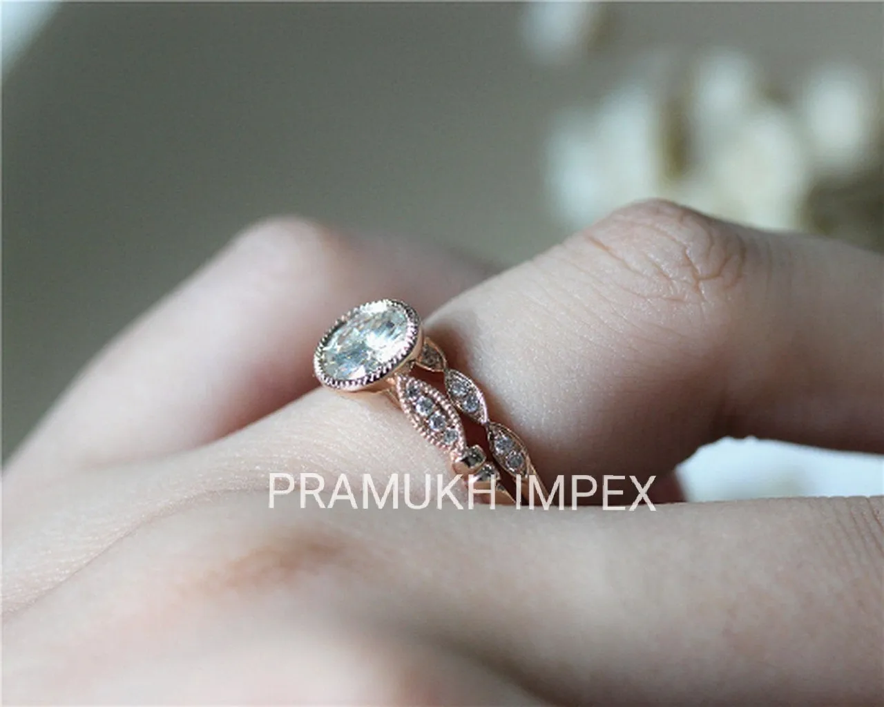 Moissanite Wedding Set Solid 14k Gold cluster vintage promise Round Diamond Bridal Sets For Women Anniversary Ring set  1.26TCW