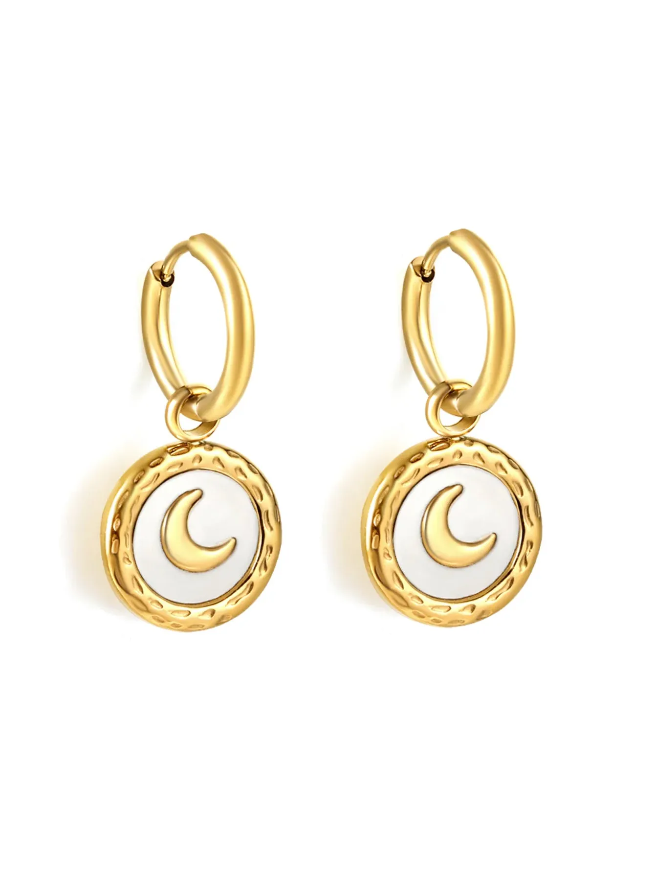 Moon Engraved Coin Charm Drop Earrings - FD ⚡