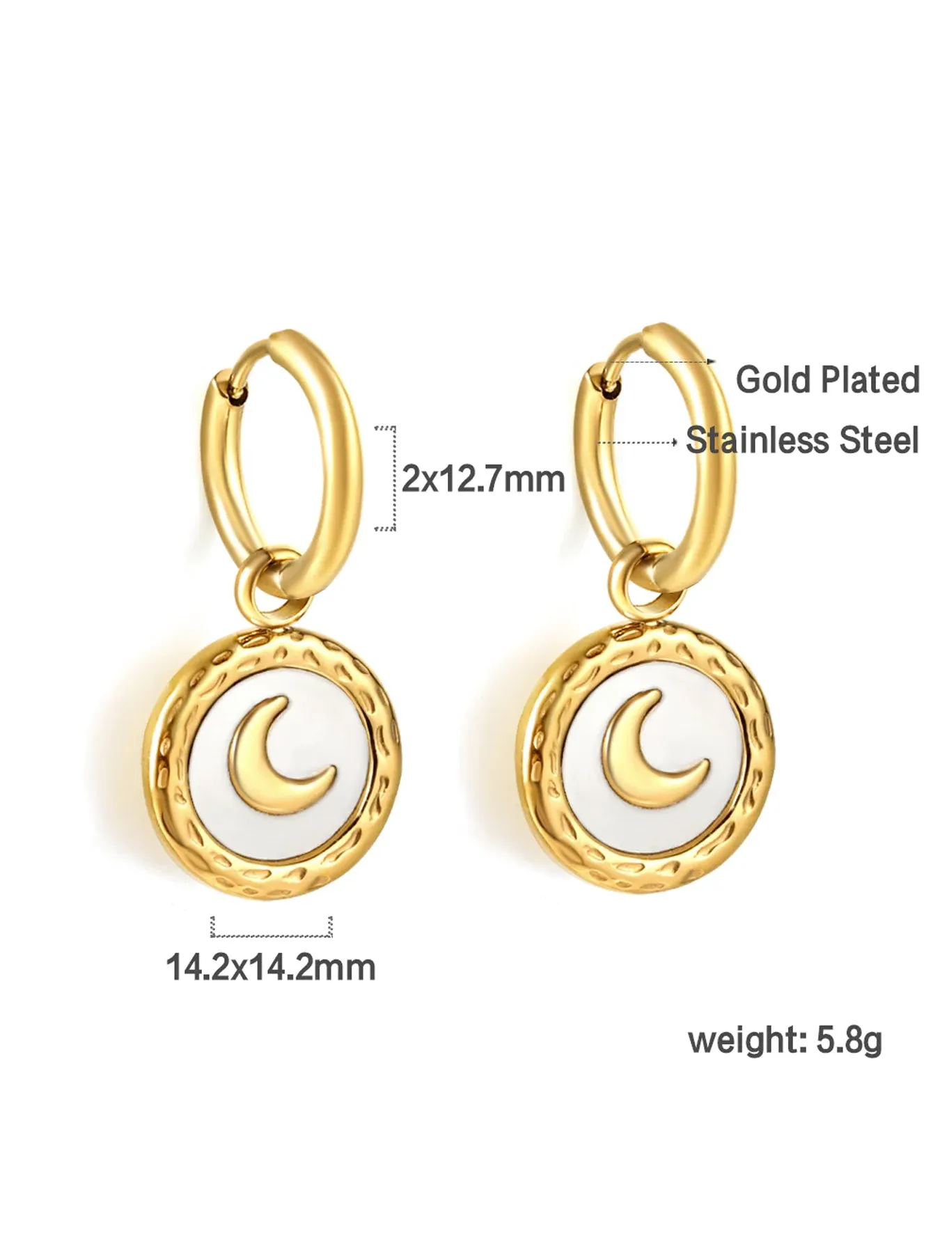 Moon Engraved Coin Charm Drop Earrings - FD ⚡