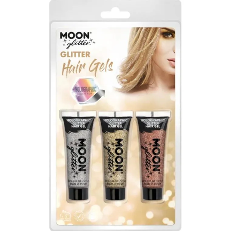 Moon Glitter Holographic Glitter Hair Gel, Silver, Gold, Rose Gold