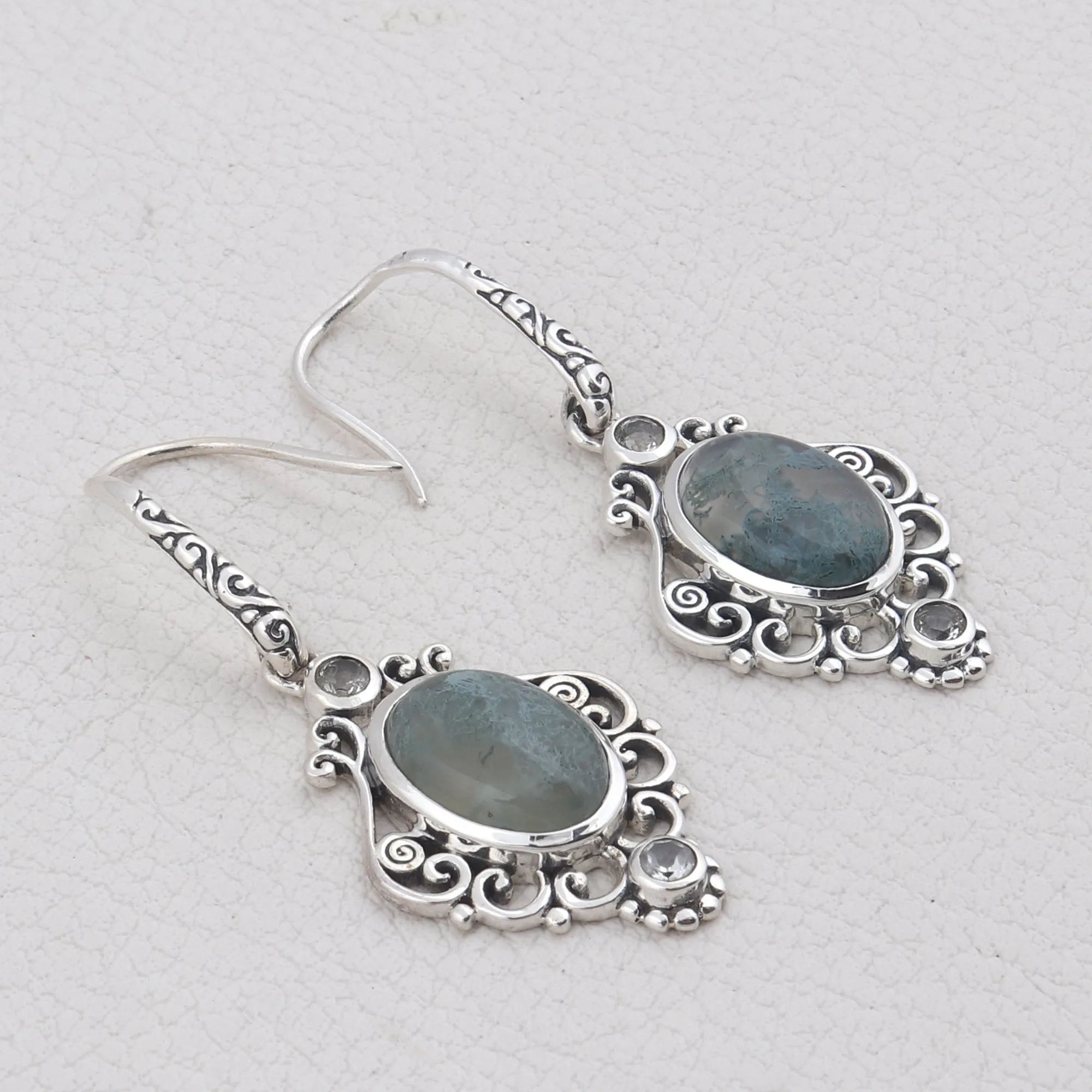 Moss Agate Gemstone 925 Sterling Silver Jewelry set