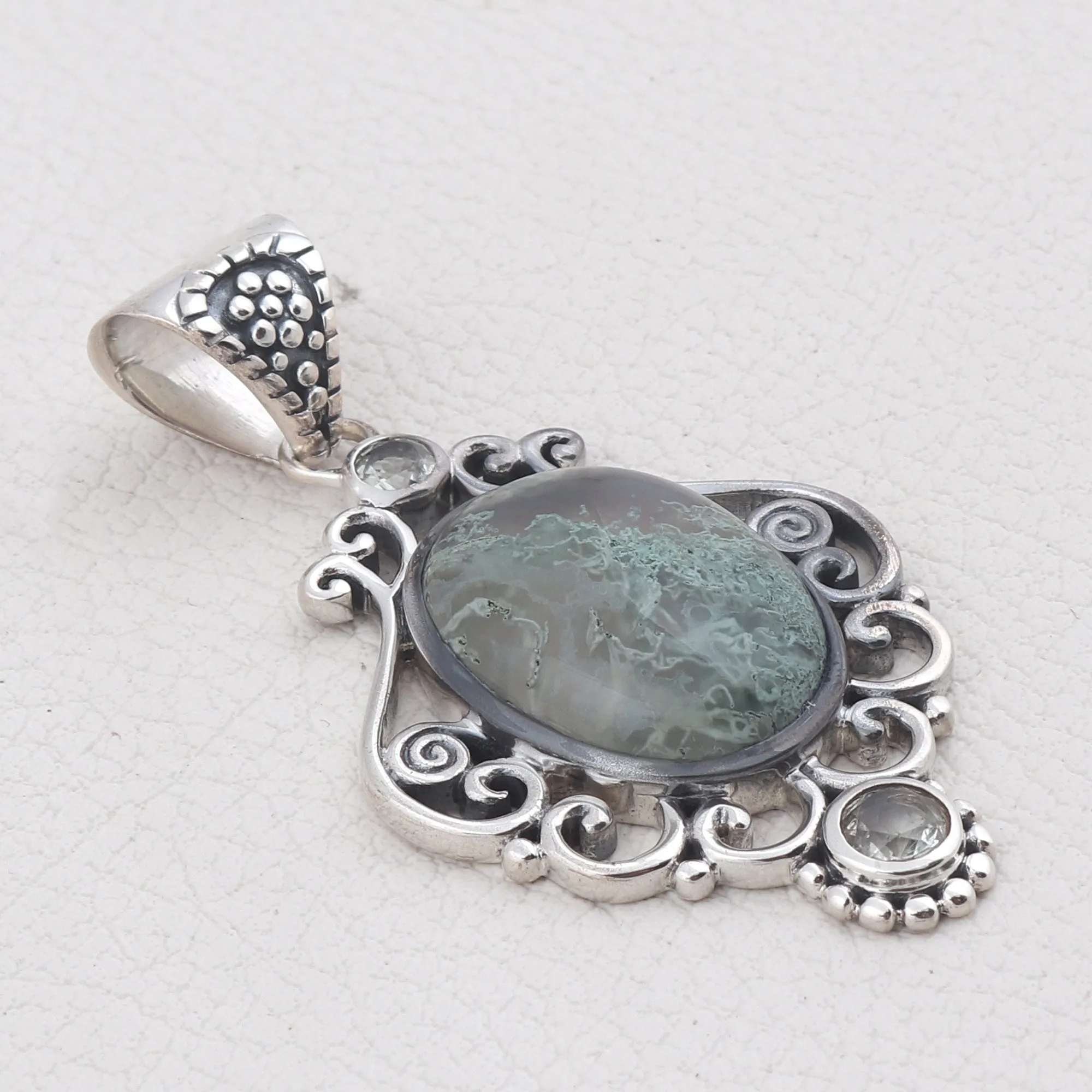 Moss Agate Gemstone 925 Sterling Silver Jewelry set