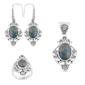 Moss Agate Gemstone 925 Sterling Silver Jewelry set