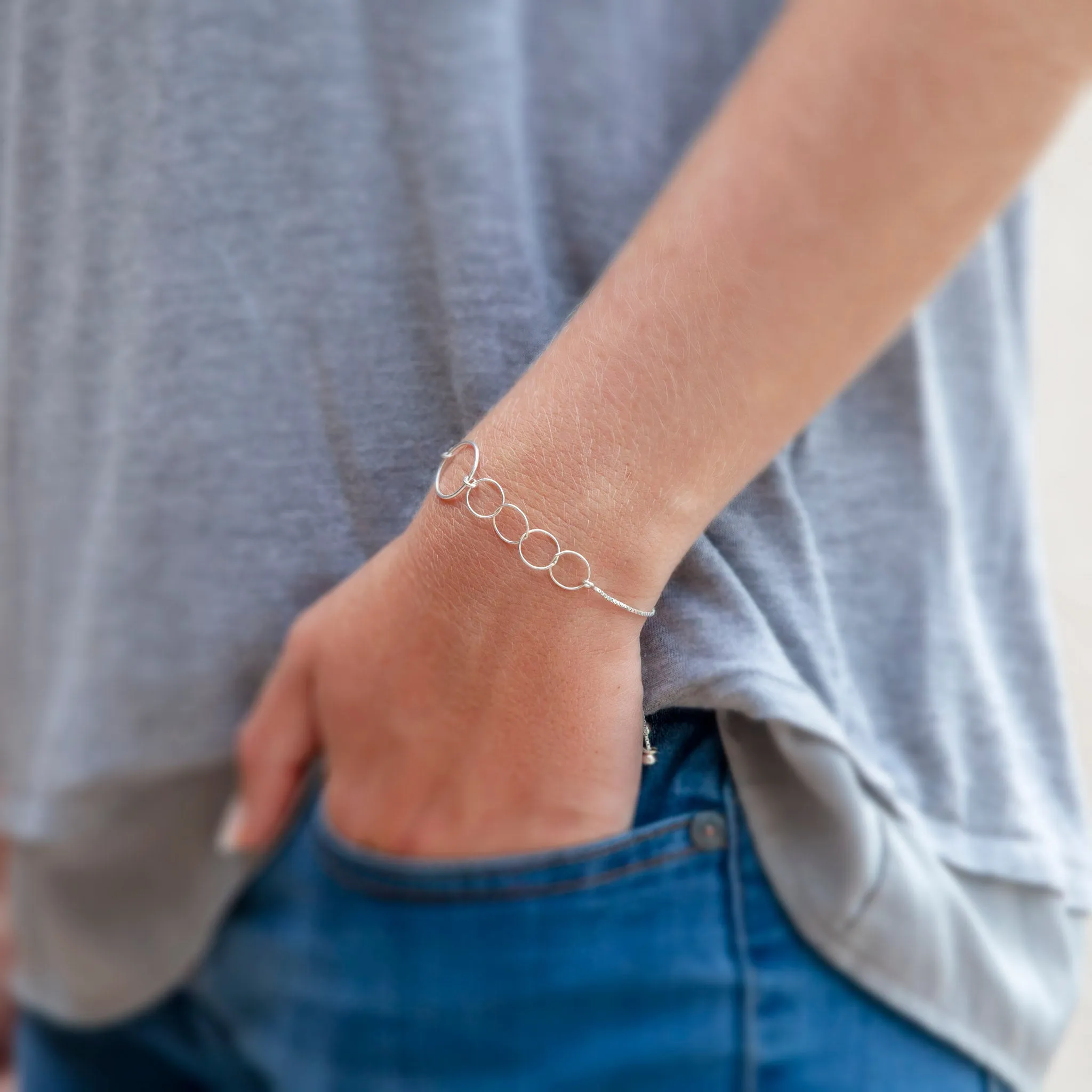 “Mother of Four” Sterling Silver Bolo Bracelet on Personalized Jewelry Card