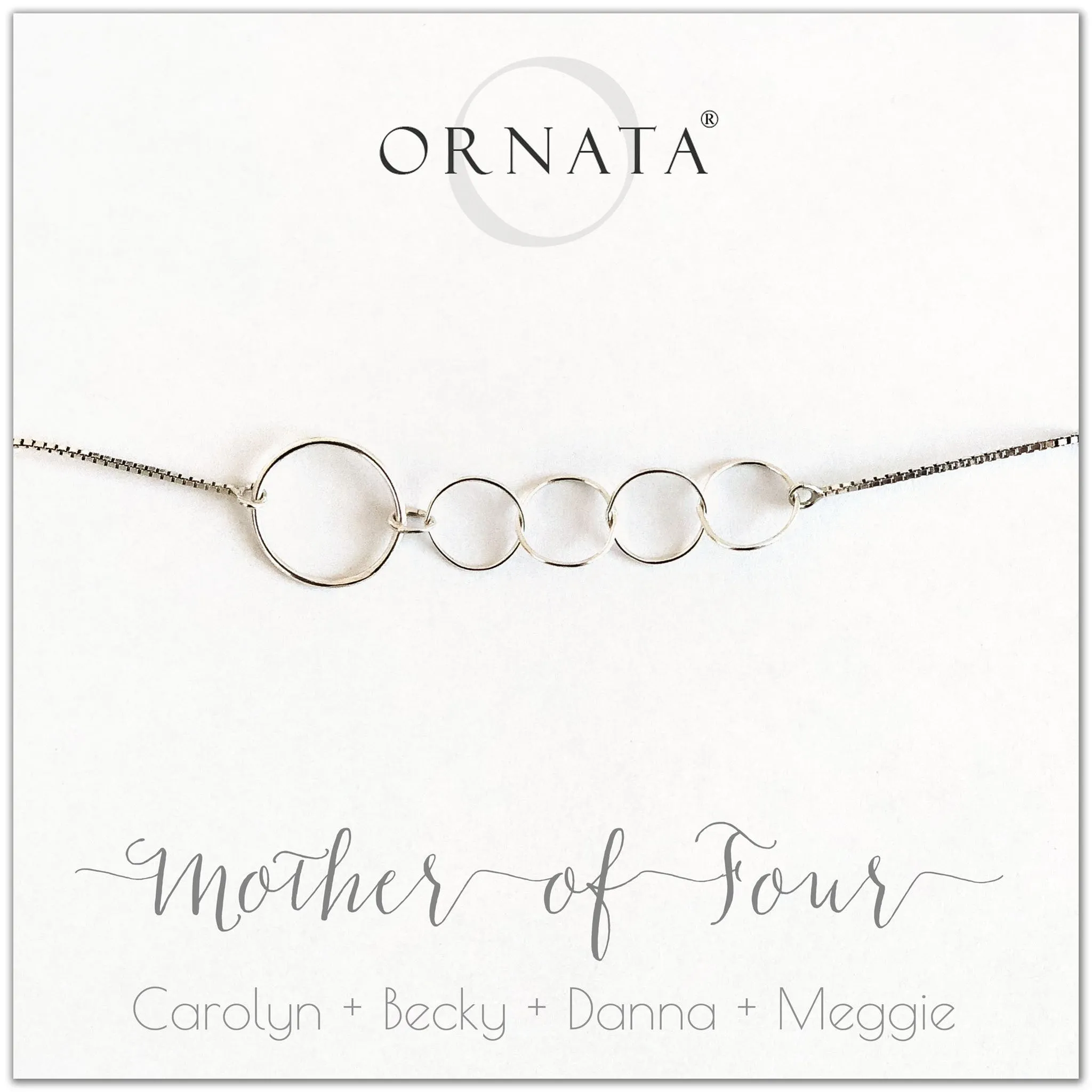 “Mother of Four” Sterling Silver Bolo Bracelet on Personalized Jewelry Card