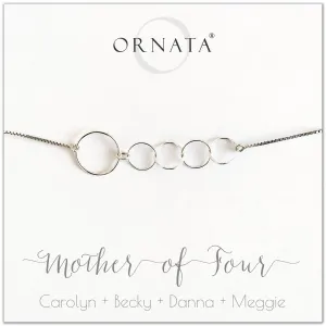“Mother of Four” Sterling Silver Bolo Bracelet on Personalized Jewelry Card