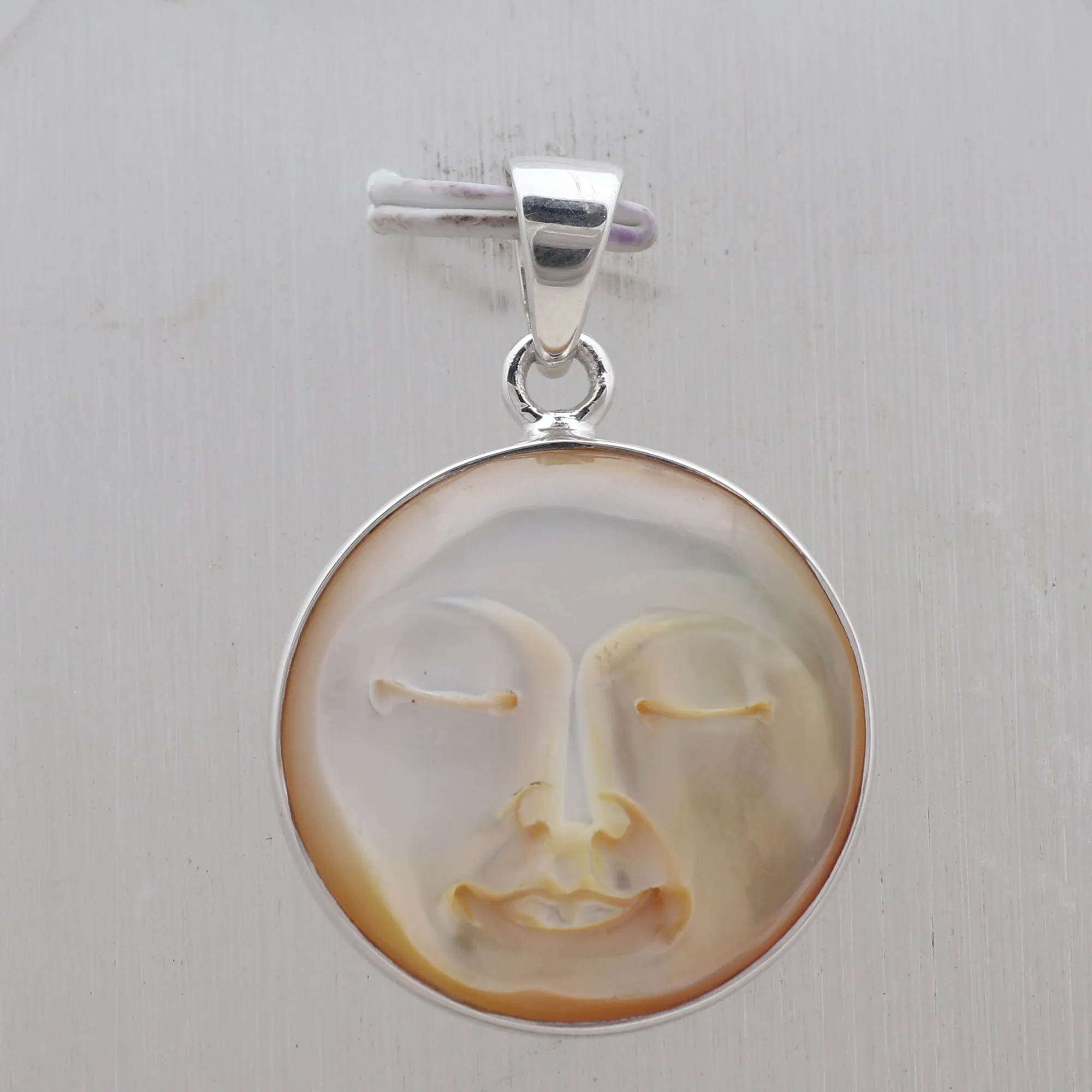 Mother of pearl Face Silver Pendant